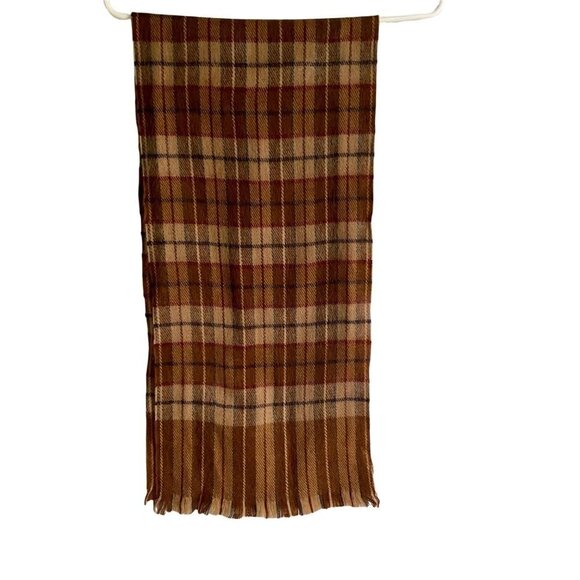 Brown Plaid Scarf with Fringe Soft Acyclic - Picture 1 of 6